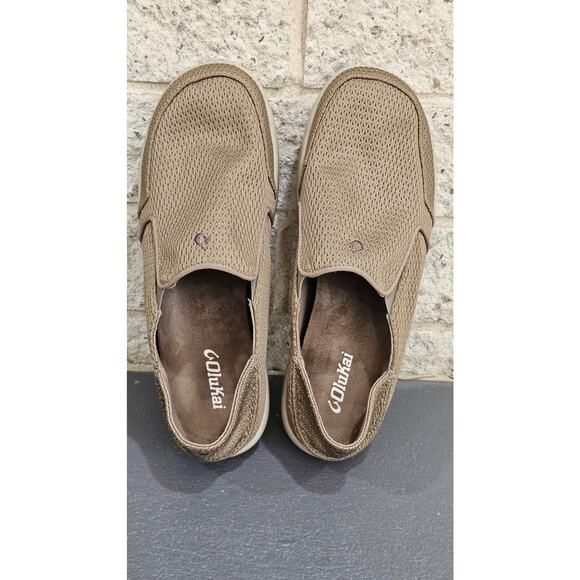 OluKai Nohea Mesh Slip On Comfort Shoes Tan Khaki Men\'s Size US 11.5